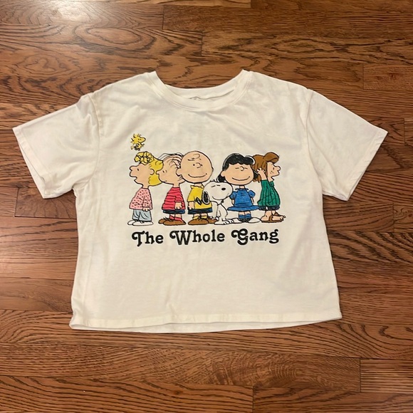Love Tribe Tops - Love Tribe The Whole Gang cropped boxy oversized Peanuts / Snoopy tee, medium